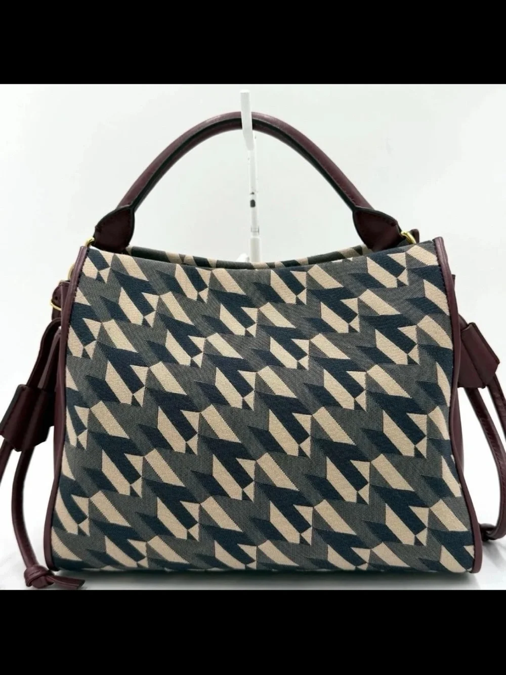 Mulberry Burgundy Geometric Print Top-Handle Bag
